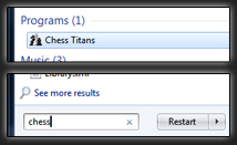 Access games by typing in the Windows 7 start menu