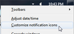 Access the notification area icons options in Windows 7