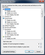 Configure your options with the Customize Start menu dialog in Windows 7