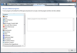 Default programs settings in the Windows 7 Control Panel
