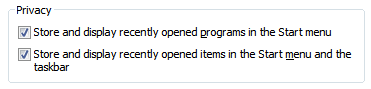 Display recent files on the start menu or hide them