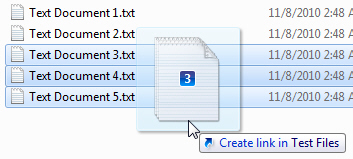Drag to create multiple shortcuts to files / folders in Windows 7
