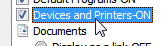 Enable or disable devices and printers from the start menu