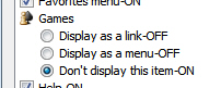 Games options and settings in Windows 7 start menu