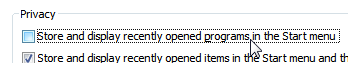 Hide recently used programs from the start menu