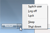 Power Button options in the Windows 7 start menu