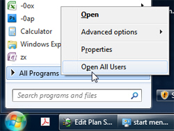 Right-click to show the All Users start menu in Windows Explorer