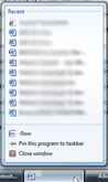 Show recently opened files from the taskbar jump lists