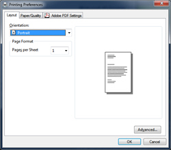 Standard Printing Preferences dialog in Windows 7