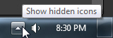 Show hidden icons in the taskbar notification area