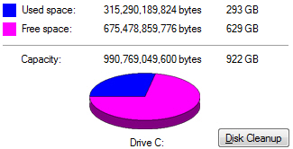 Used space and free space for hard drive and external drives