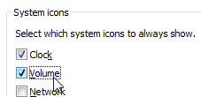 Display the volume icon in Windows Vista (sound speaker)