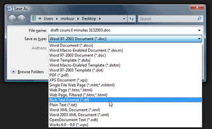 Don't save as PDF: save your Word 2007 documents as RTF!