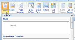 Header formatting options in Word 2007