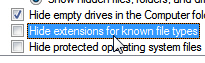 Display or remove file extension settings and options